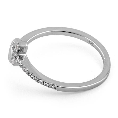 Sterling Silver Heart Cross Clear CZ Ring