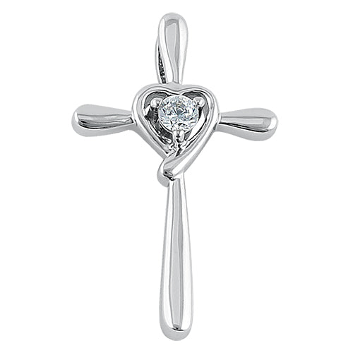 Sterling Silver Heart Cross CZ Pendant