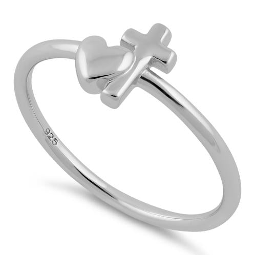 Sterling Silver Heart Cross Ring