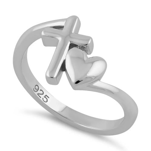 Sterling Silver Heart Cross Ring