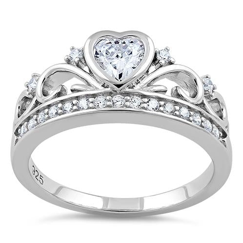 Sterling Silver Heart Crown Clear CZ Ring