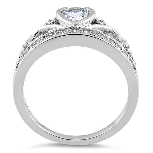 Sterling Silver Heart Crown Clear CZ Ring