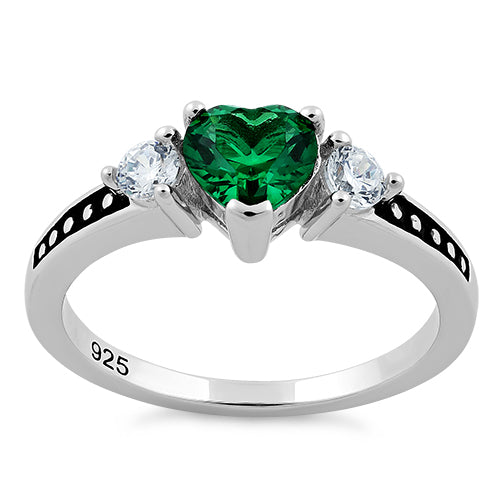 Sterling Silver Heart Emerald CZ Ring