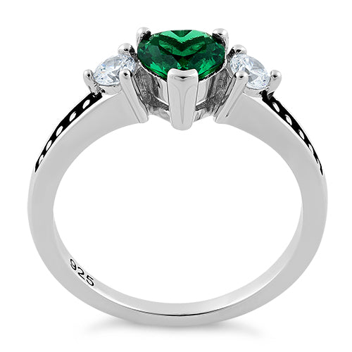 Sterling Silver Heart Emerald CZ Ring