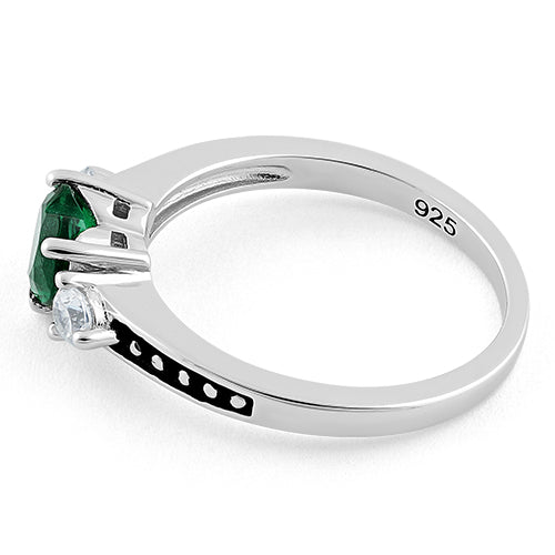 Sterling Silver Heart Emerald CZ Ring