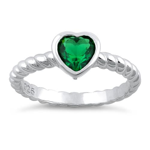 Sterling Silver Heart Emerald CZ Ring