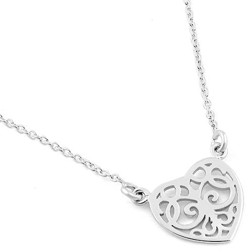 Sterling Silver Heart Filigree Necklace