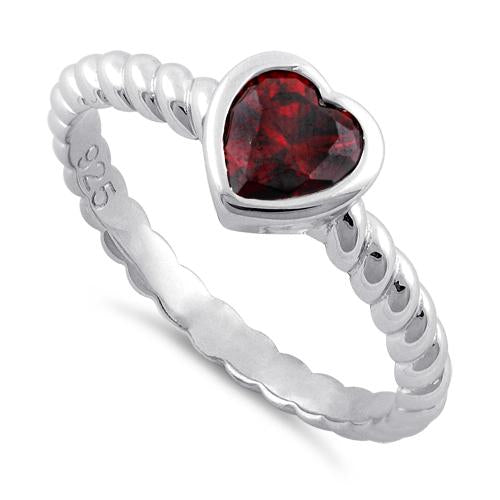 Sterling Silver Heart Garnet CZ Ring