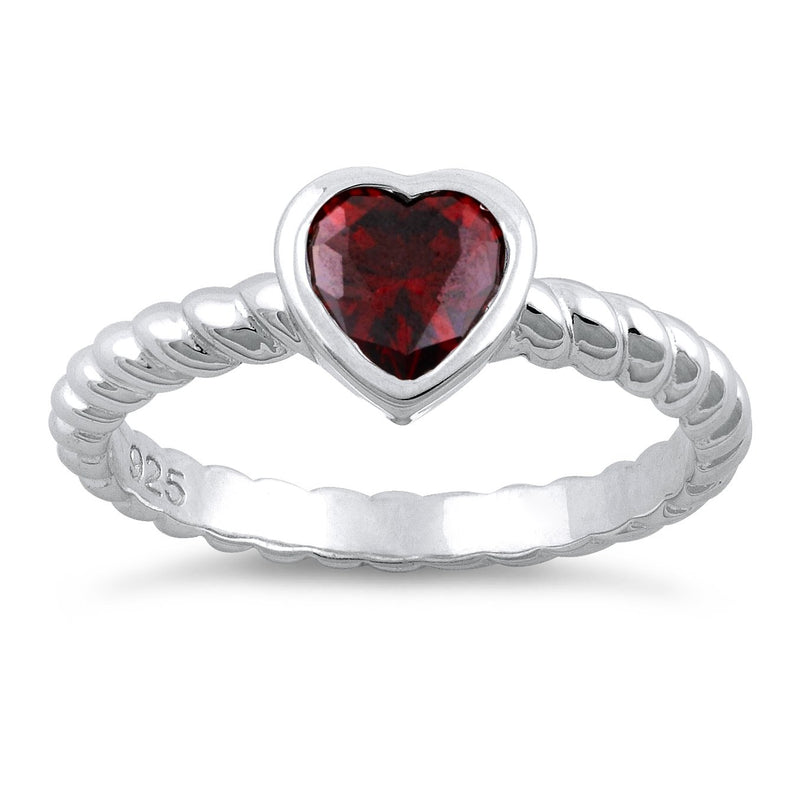 Sterling Silver Heart Garnet CZ Ring