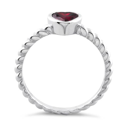 Sterling Silver Heart Garnet CZ Ring