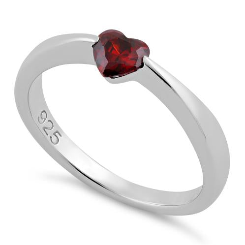 Sterling Silver Heart Garnet CZ Ring