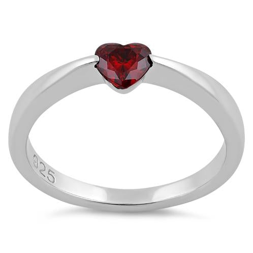 Sterling Silver Heart Garnet CZ Ring