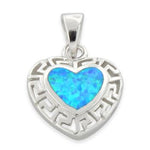 Sterling Silver Heart Greek Pattern Lab Opal Pendant