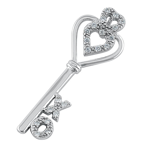 Sterling Silver Heart Key XO Clear CZ Pendant