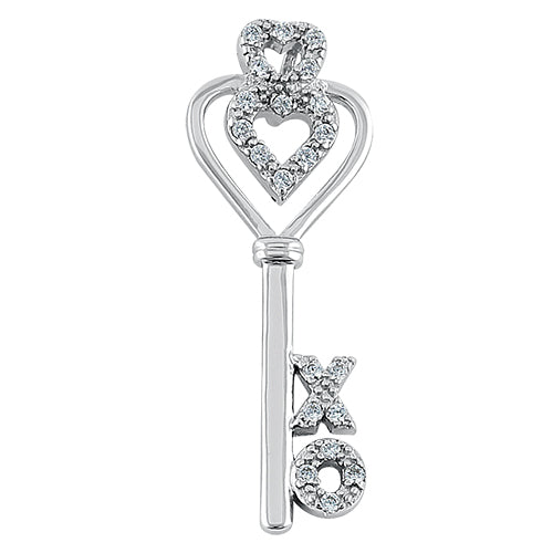 Sterling Silver Heart Key XO Clear CZ Pendant