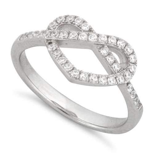 Sterling Silver Heart Knot Pave CZ Ring