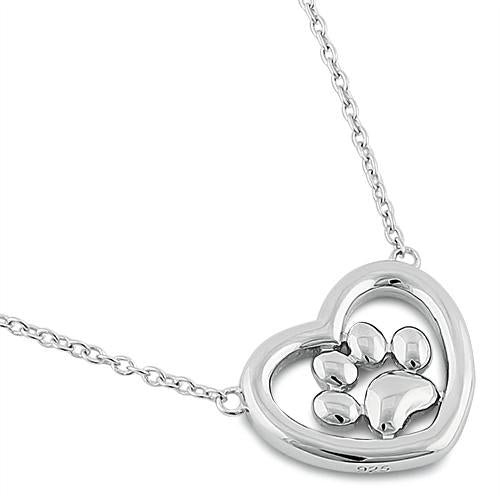 Sterling Silver Heart Paw Necklace