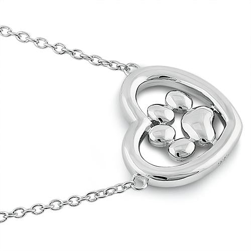 Sterling Silver Heart Paw Necklace