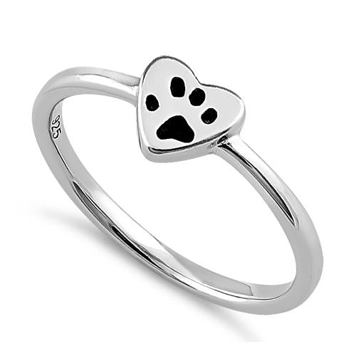 Sterling Silver Heart & Paw Ring