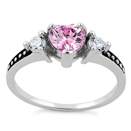 Sterling Silver Heart Pink CZ Ring