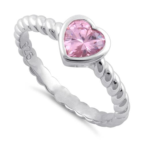 Sterling Silver Heart Pink CZ Ring