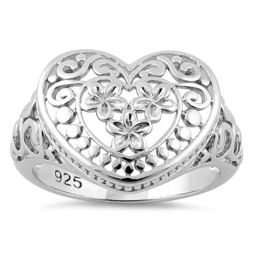 Sterling Silver Heart Plumeria Ring