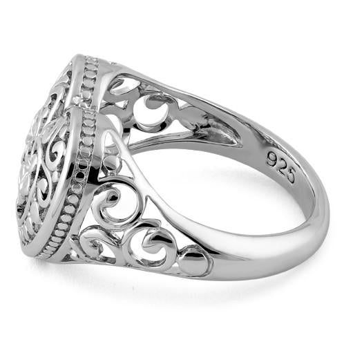 Sterling Silver Heart Plumeria Ring