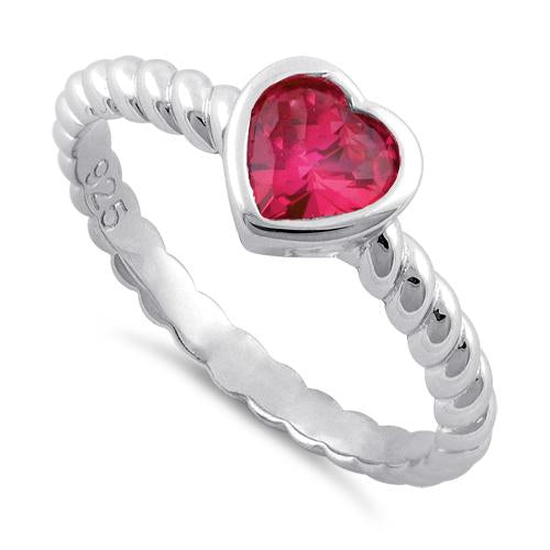 Sterling Silver Heart Ruby CZ Ring