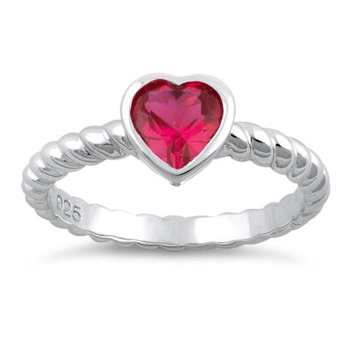 Sterling Silver Heart Ruby CZ Ring