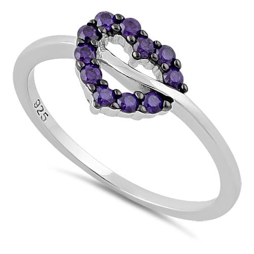 Sterling Silver Heart Shape Amethyst CZ Ring