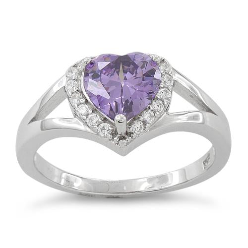 Sterling Silver Heart Shape Amethyst CZ Ring
