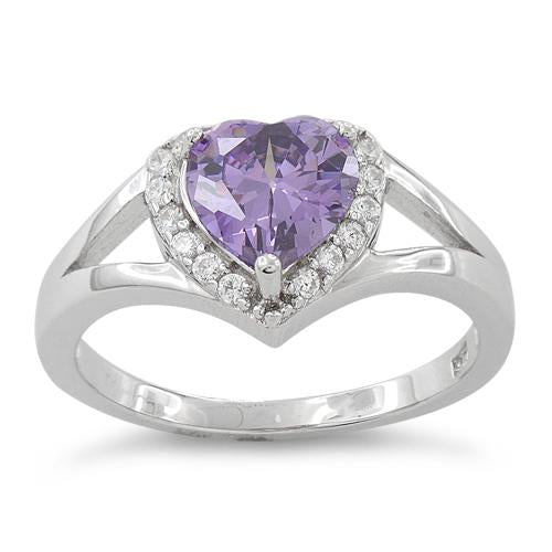 Sterling Silver Heart Shape Amethyst CZ Ring