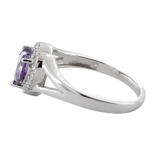 Sterling Silver Heart Shape Amethyst CZ Ring