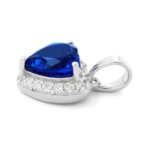 Sterling Silver Heart Shape Blue Sapphire CZ Pendant