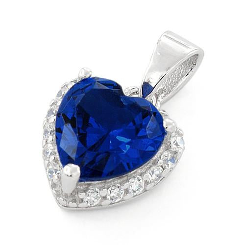 Sterling Silver Heart Shape Blue Sapphire CZ Pendant
