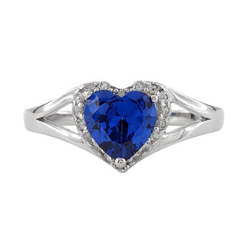 Sterling Silver Heart Shape Blue Sapphire CZ Ring