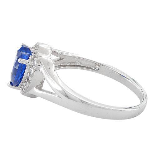 Sterling Silver Heart Shape Blue Sapphire CZ Ring