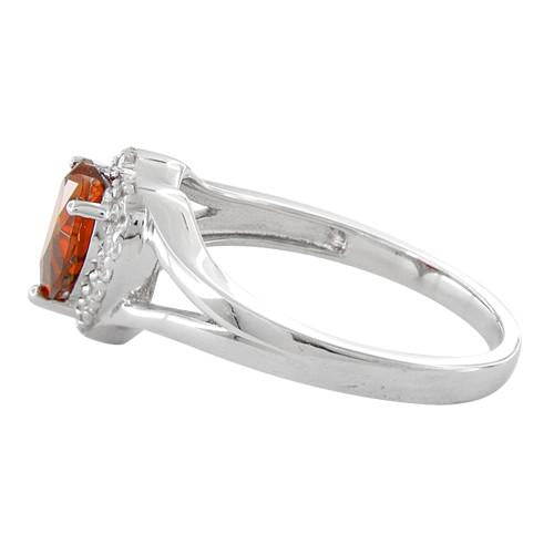 Sterling Silver Heart Shape Fire Orange CZ Ring