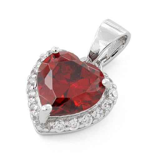 Sterling Silver Heart Shape Garnet CZ Pendant