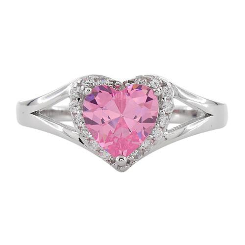 Sterling Silver Heart Pink CZ Ring
