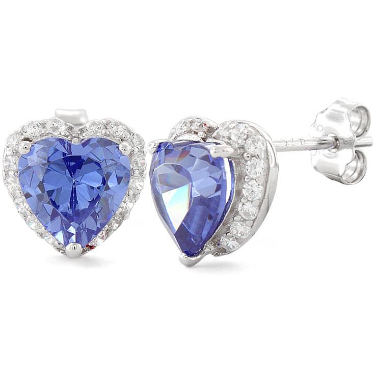 Sterling Silver Heart Shape Tanzanite CZ Earrings