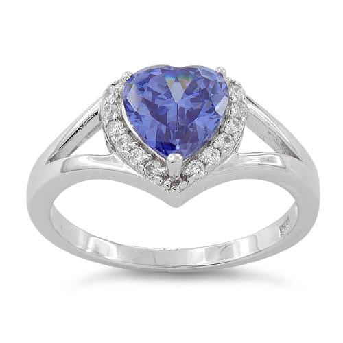 Sterling Silver Heart Shape Tanzanite CZ Ring