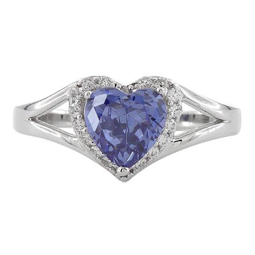 Sterling Silver Heart Shape Tanzanite CZ Ring