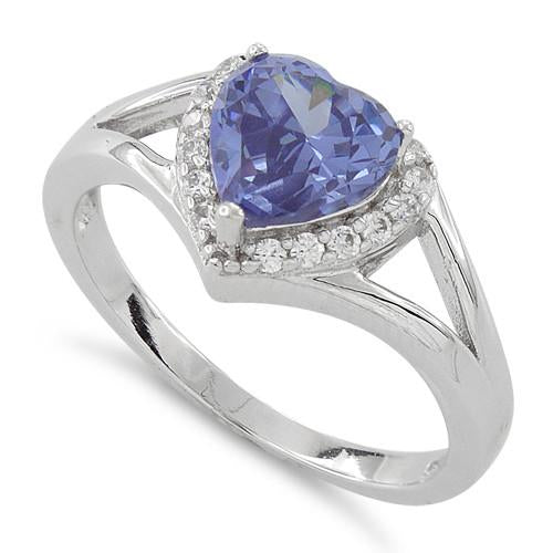 Sterling Silver Heart Shape Tanzanite CZ Ring