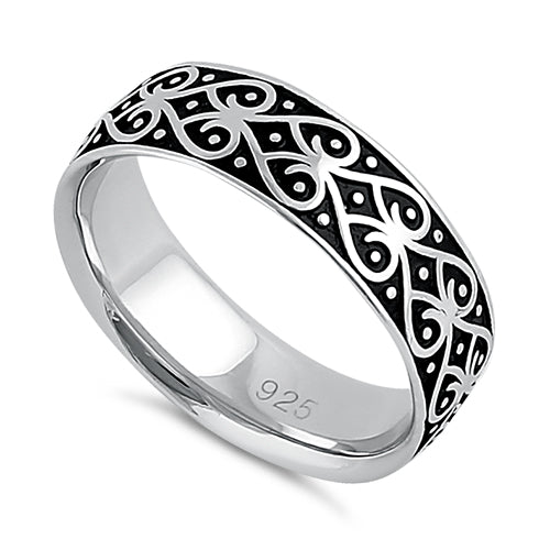 Sterling Silver Heart Swirls Band Ring