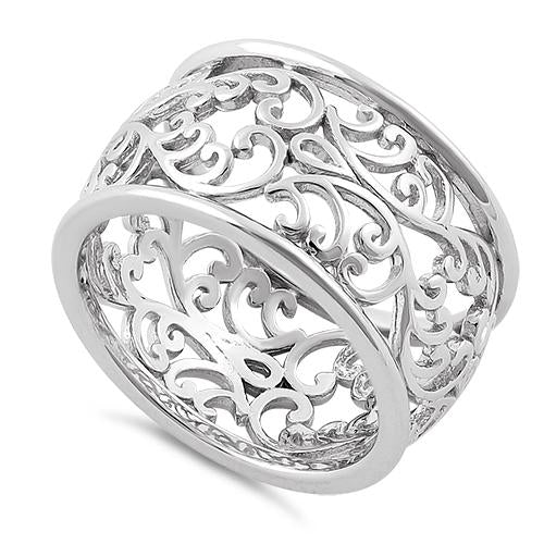 Sterling Silver Heart Vines Eternity Ring