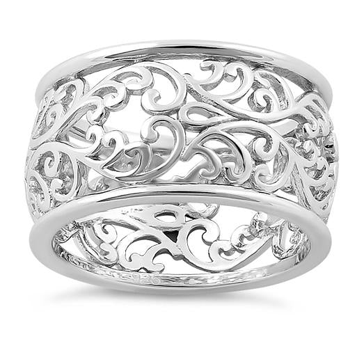 Sterling Silver Heart Vines Eternity Ring