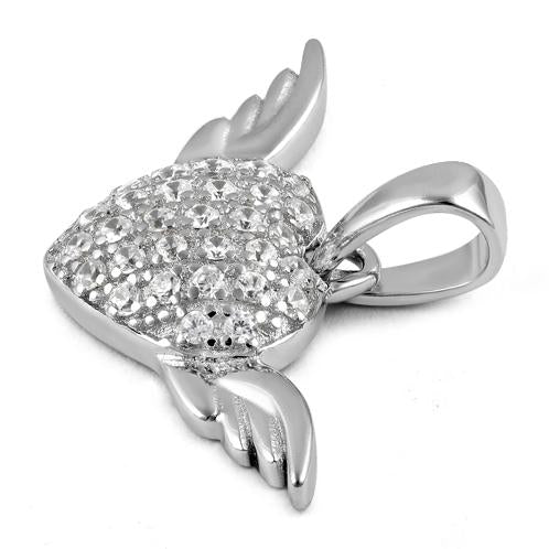Sterling Silver Heart with Wings CZ Pendant