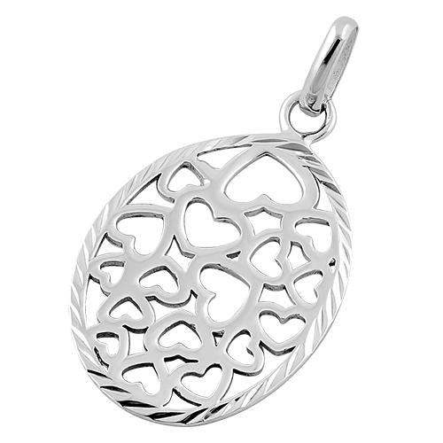 Sterling Silver Hearts Oval Pendant
