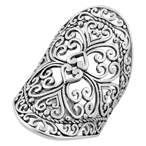 Sterling Silver Hearts Vines Shield Ring